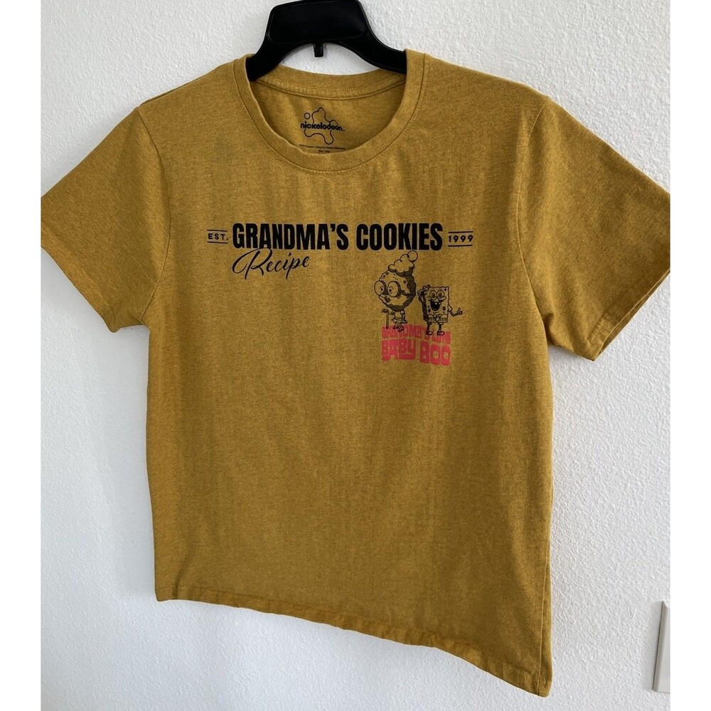 Nickelodeon SpongeBob Grandmas Cookie Recipe T-Shirt Large Mustard Yellow Y2K